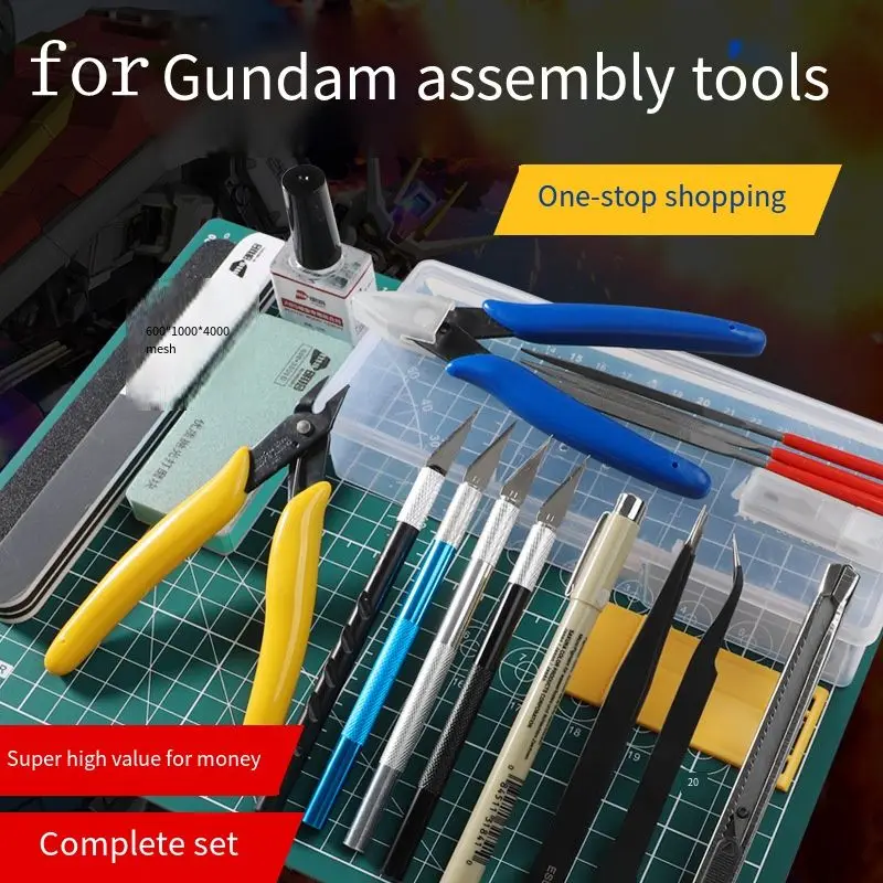 For Gundam Model Building Tool Kit for Beginners - Side Cutter, Hobby Knife, Tweezers, Glue & Sanding Set for Gunpla Assembly