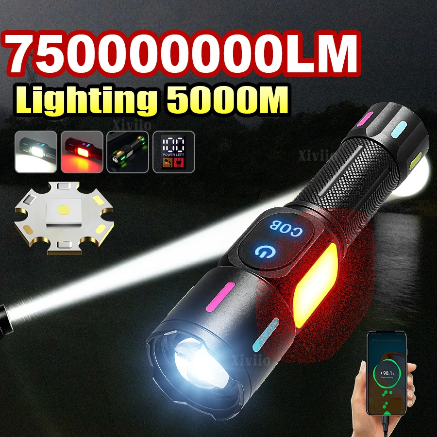 

Супер мощный светодиодный фонарик 78000000LM, перезаряжаемый фонарь 5000 м, тактический портативный фонарь для кемпинга, охоты