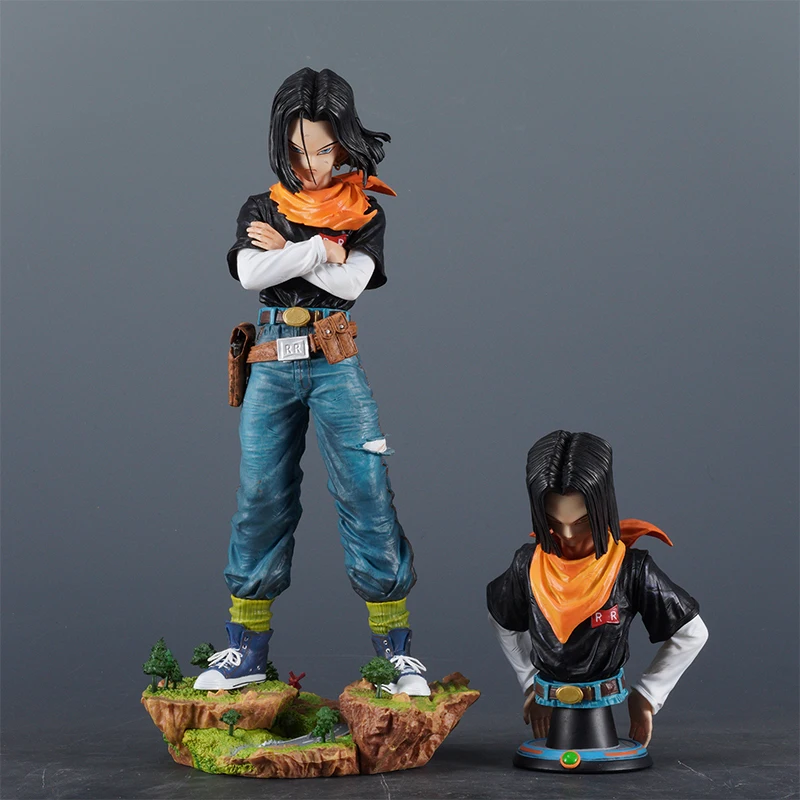 Dragon Ball Z Black Pearl Android 17 Anime Action Figures Replaceable Half-Body Statue Desktop Decoration Statue Kids Xmas Gifts