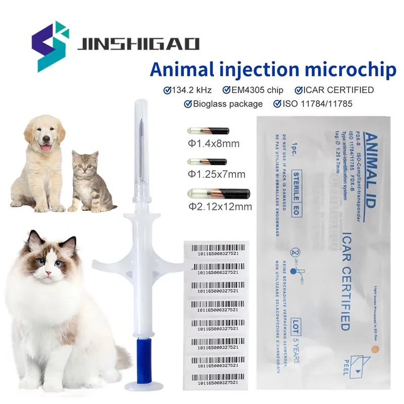 10Packs Universal Standard Pet Microchip Syringe 134.2KHz ISO11784/5 FDX-B Pet ID Tags 15 Bit Microchip For Dog Cat Pig 3 Size