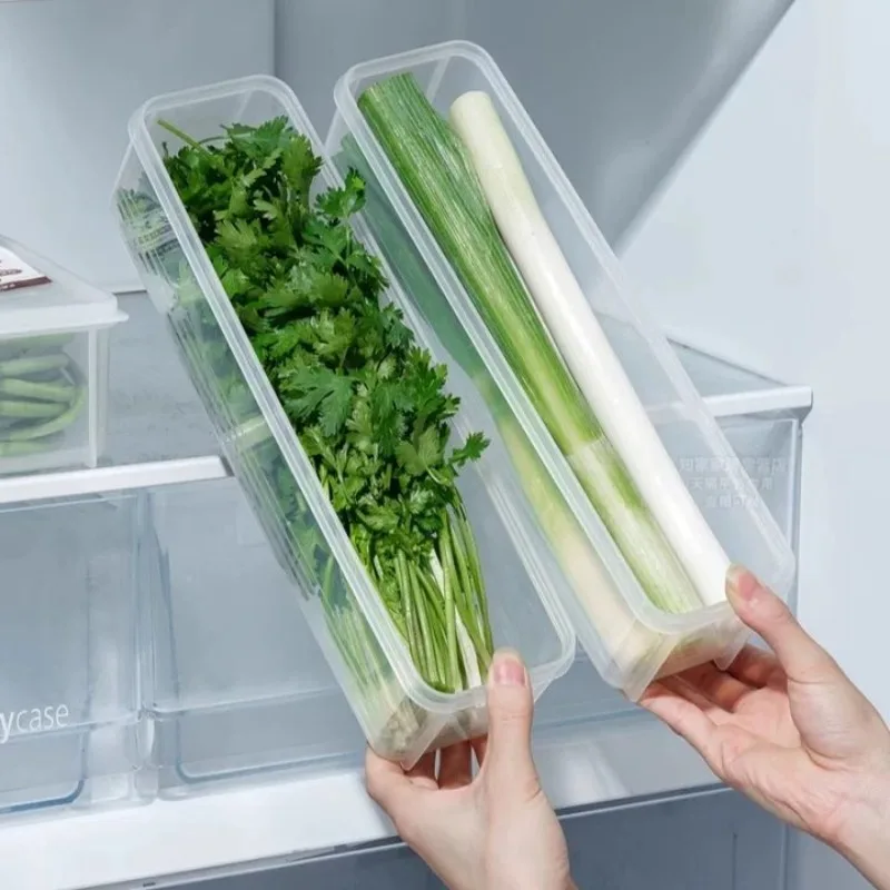 1/8PCS Refrigerator Storage Crisper Scallions Fresh Box with Lid Rectangle Vegetable Box Moisture-Proof Sealed Fridge Organizer