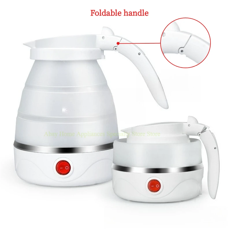 Silicone Foldable Electric Kettle 0.6L Upgraded Foldable Handle Portable Travel Water Kettle Auto Power Off for Dorm Hotel Trip