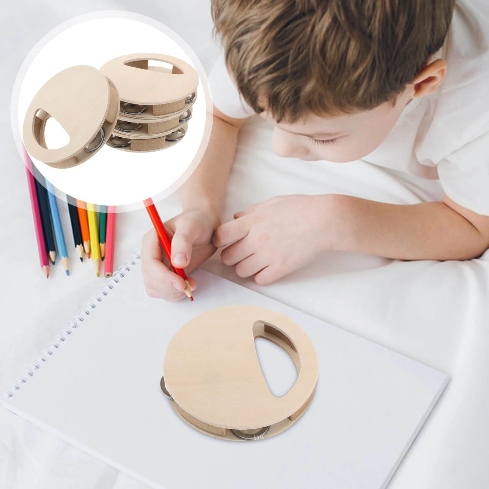 4-delig kinderbaby houten ongeverfd peuterspeelgoed muziek hand ronde bel muziekinstrument voor kinderen peuters