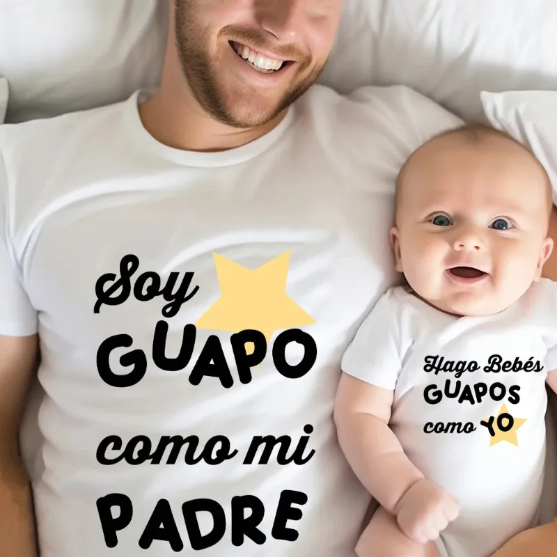 I Make A Beautiful Baby Like Me/Happy and Handsome Like My Father Family Outfit Daddy T-shirt+ Baby Romper Father’s Day Outfit