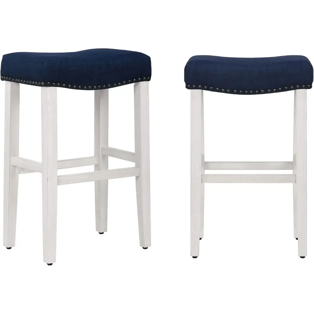 

Барные стулья для мебели, 29 дюймов, 2 шт., с обивкой и деревянными ножками под старину (белые) или для кухни (темно-синие)