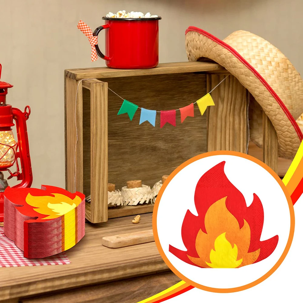 16/32Pcs Fire Napkins Flame Shaped Napkins for Firefighter Theme Fire Truck Birthday Fireman Pentecost Party Disposable Supplies