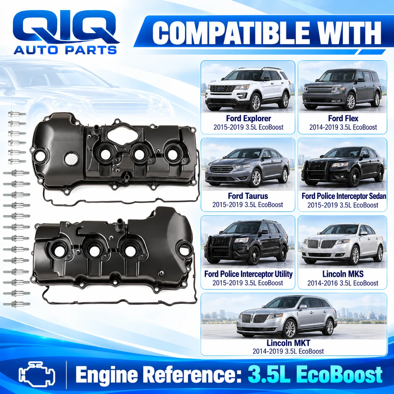 A Pair Cylinder Head Valve Cover Left Right & Gasket For Ford Explorer 2015-2019 3.5L EcoBoost Taurus Flex FG1Z6582C FG1Z6582E