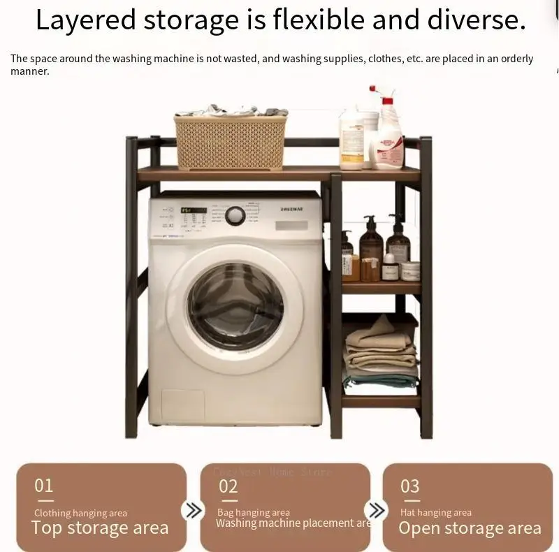 Over-Washing Machine Storage Shelf, Bathroom & Laundry Organizer Rack, Floor Stand for Detergent & Supplies