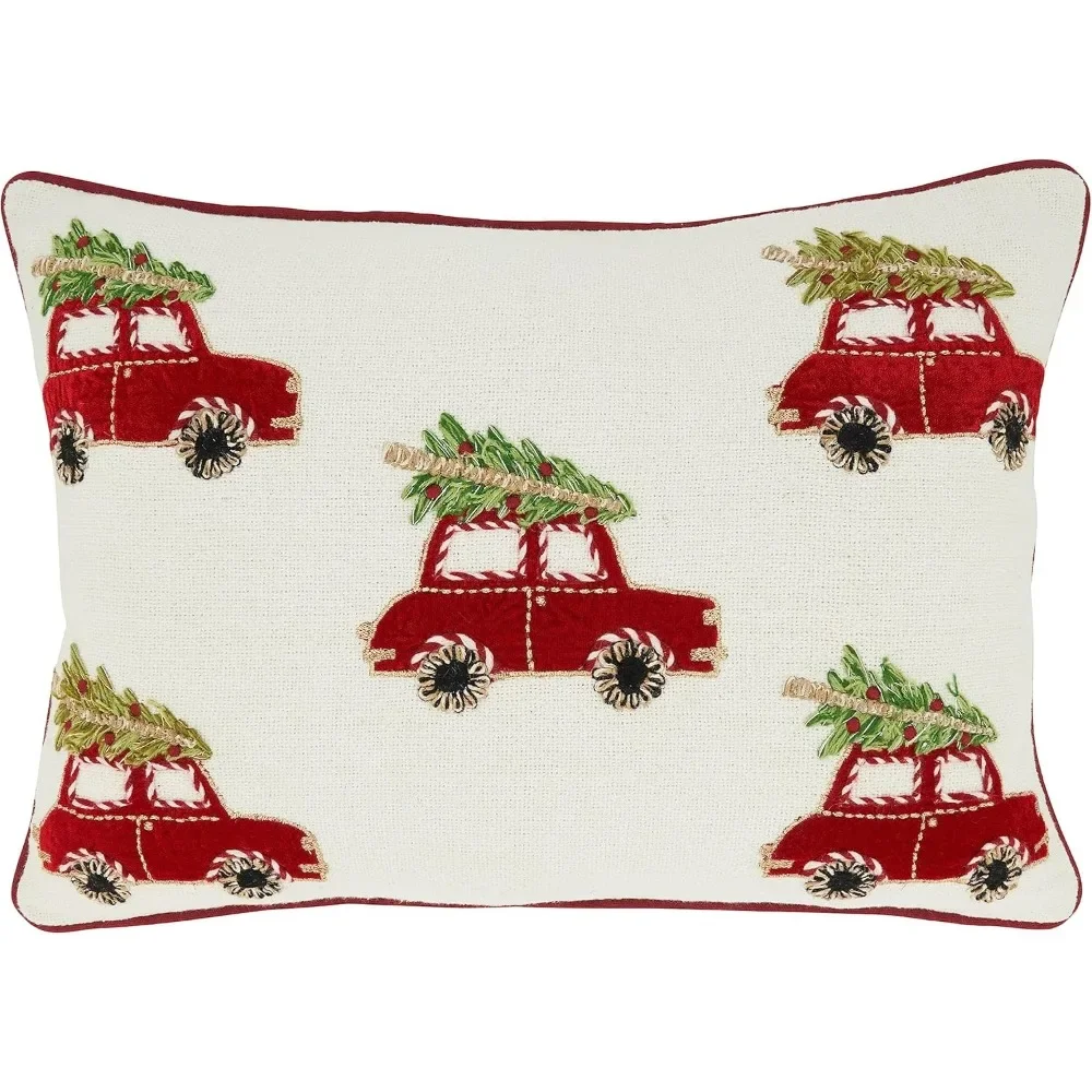 

Holiday Highways Christmas Cars Down Filled Throw Pillow - Multi Color 14"x20" Decorative Cushion