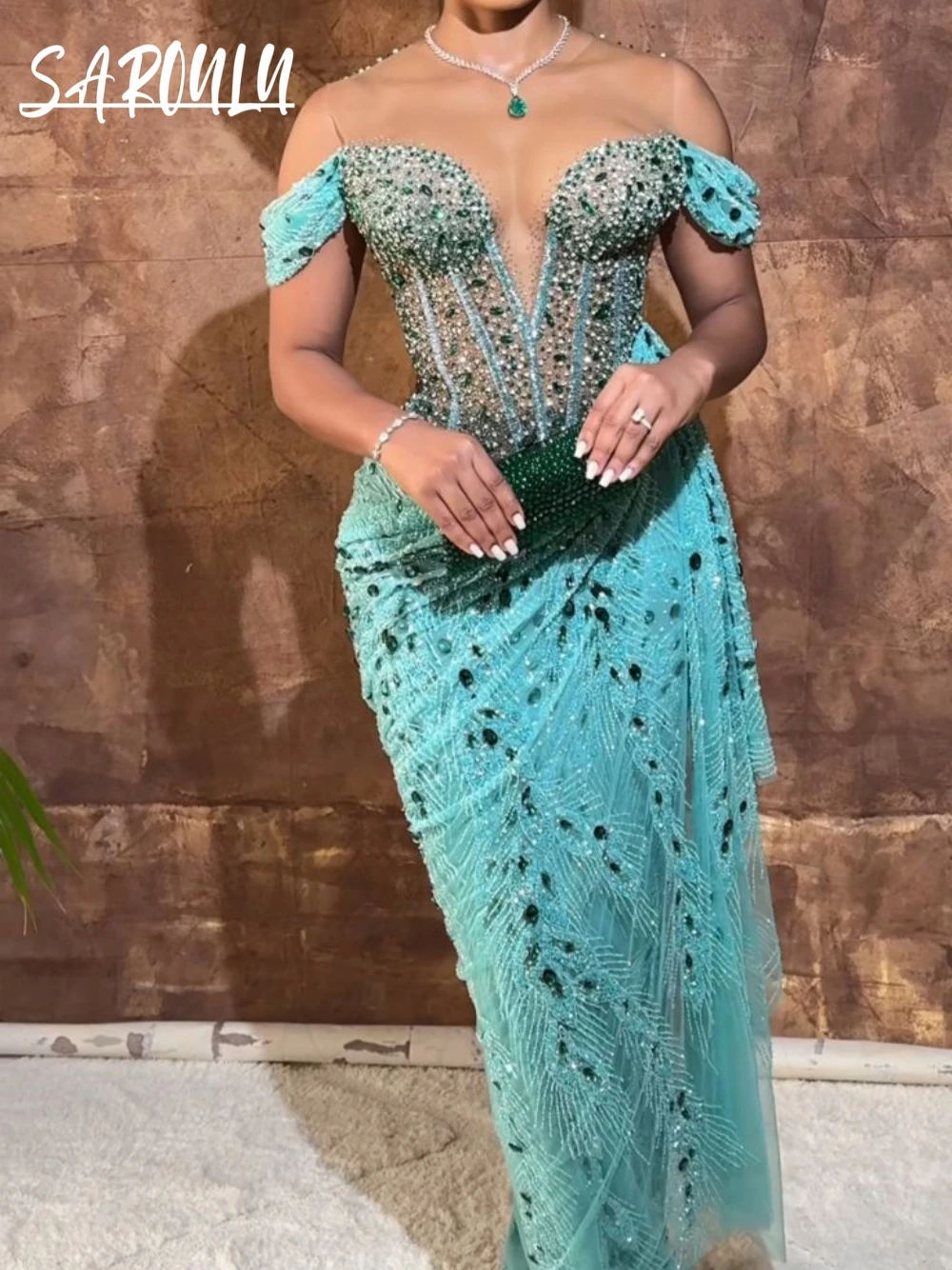 African 2025 Evening Prom Dress Shiny Beaded Bride Robe Asoebi Styles Lace Party Birthday Customized Gown Vestidos De Novia