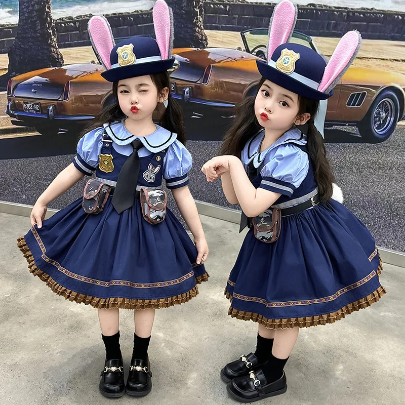 Judy Princess Cosplay Dress Girl Disney Rabbit Police Role Playing Dress Children's Day Outfits Set Kawaii Dress Birthday Gifts