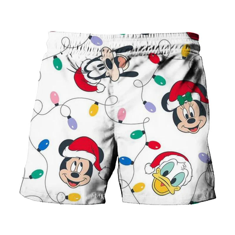 2024 Christmas New Disney Miniso Stitch And Mickey Minnie Anime Print Summer Men\'s Fashion Beach Party Casual Shorts Y2K