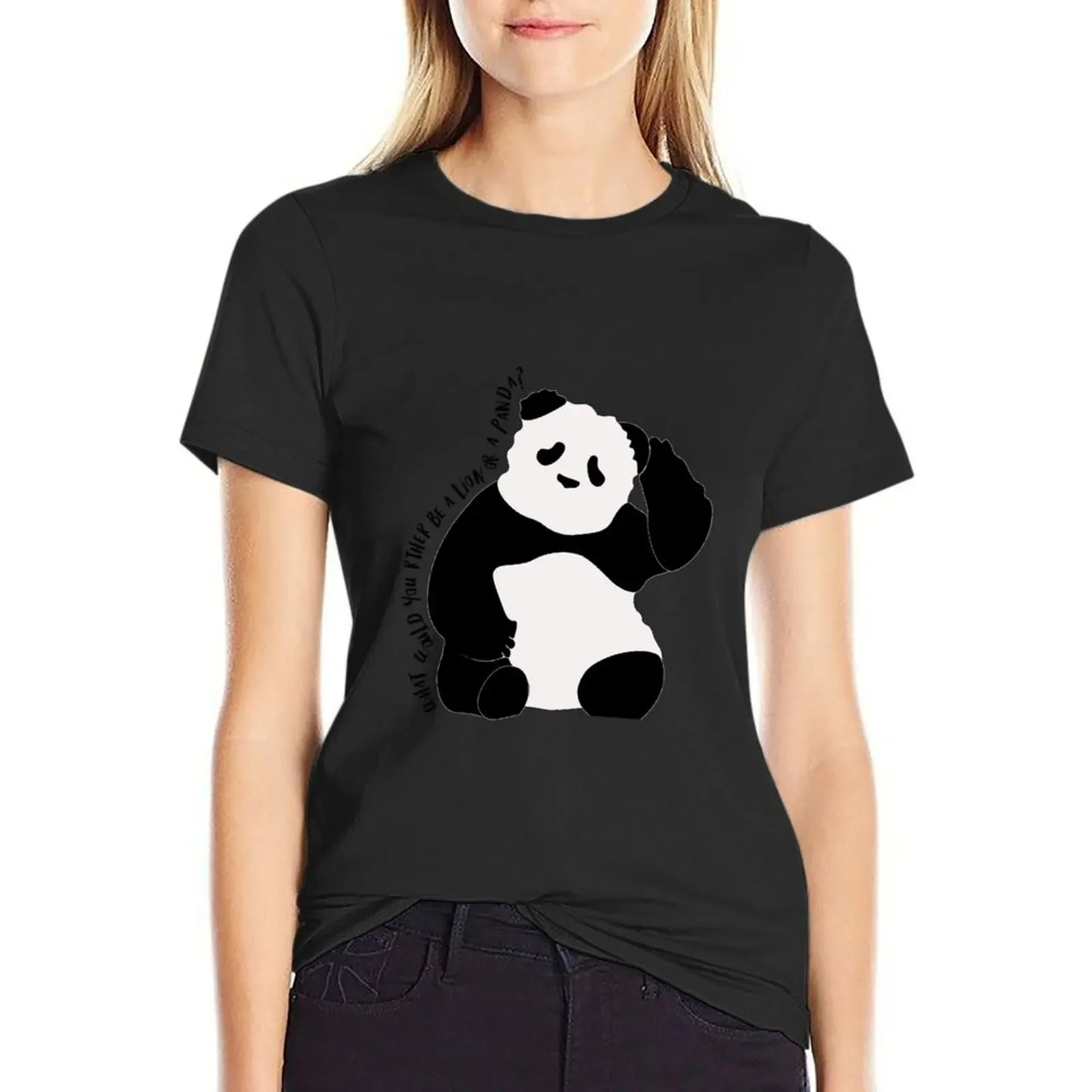 

What would you rather be a Lion or Panda T-Shirt animal print summer top woman t shirt