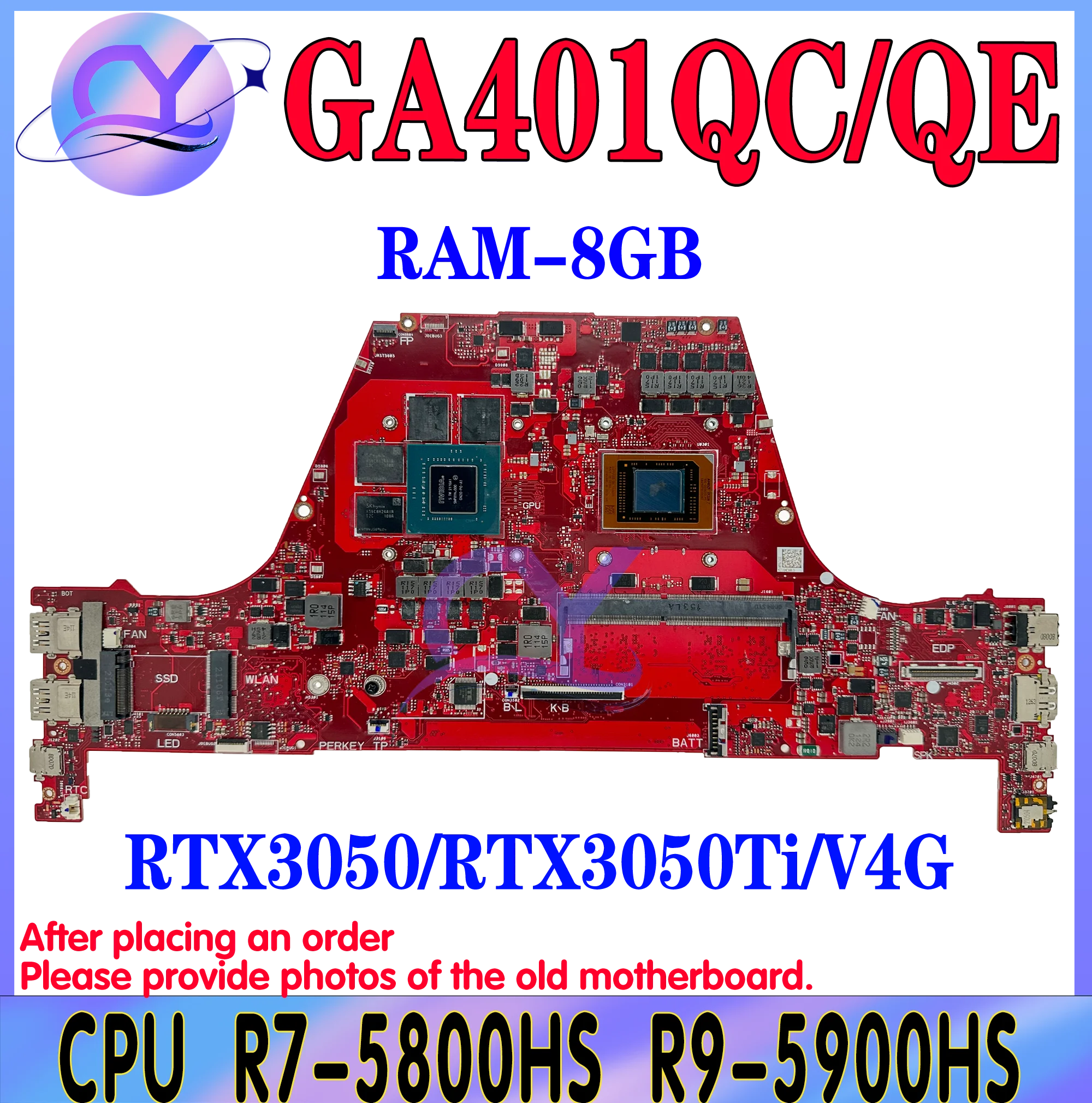 GA401QE Mainboard For ROG Zephyrus G14 GA401QC GA401QEC Laptop Motherboard With 8G-RAM  R7-5800HS R9-5900HS RTX3050 RTX3050Ti