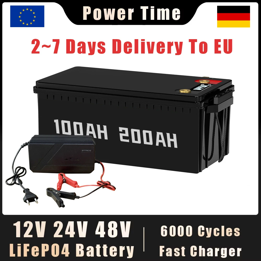 

12V 24V 48V 100Ah 200Ah LiFePO4 Battery Built-in BMS Lithium Iron Phosphate For RV Golf Cart Solar Storage Outdoor Camping