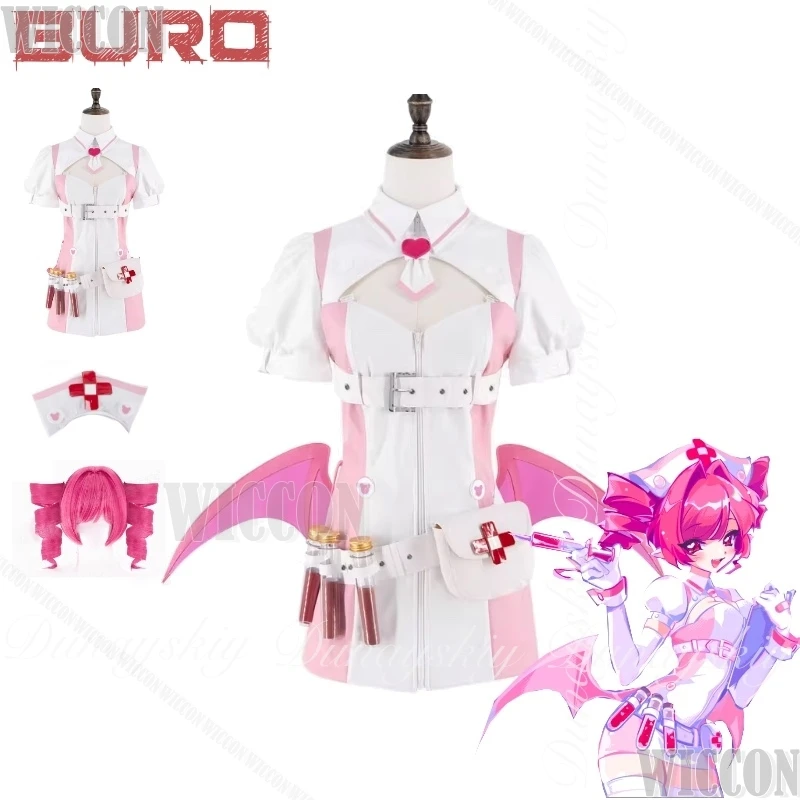 Muse Dash Game Buro Cosplay Bloody Bunny Buro Cosplay con peluca de cola de caballo doble rosa con traje de enfermera rosa disfraz de Cosplay todo Set