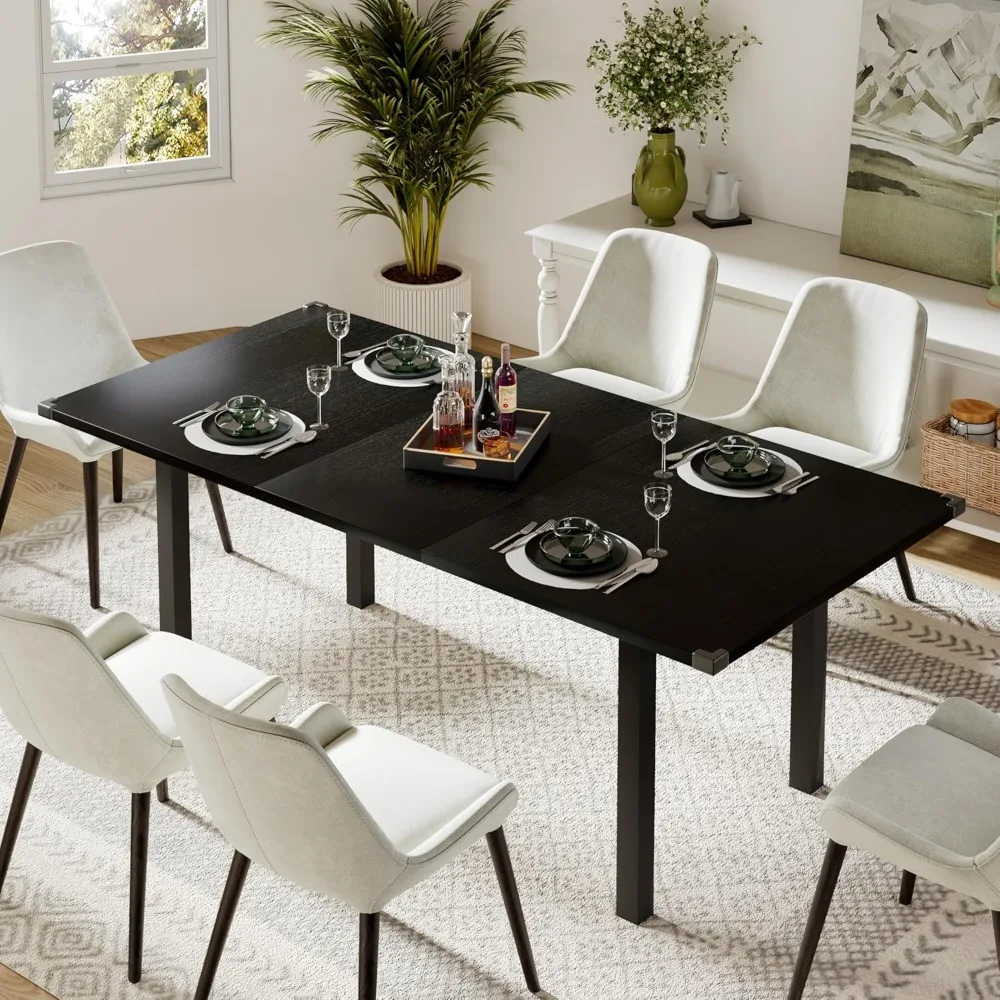 

63 Inch Extendable Kitchen Table, Modern Farmhouse Dining Table for 4-8, Wooden Dining Room Table for Small Space, Dining Room,