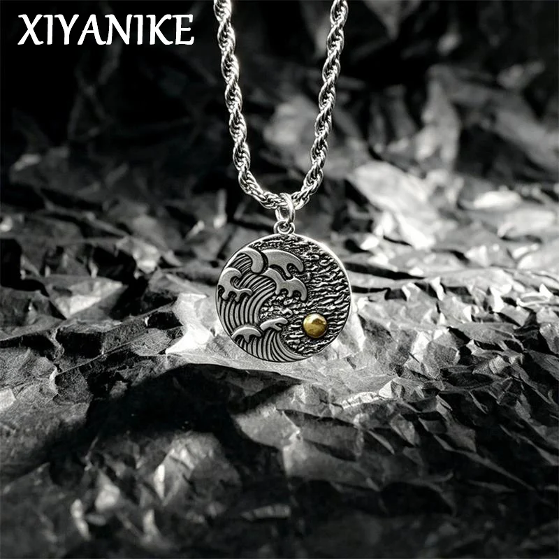 XIYANIKE Vintage Sunrise Wave Necklaces For Men Women Hip Hop Fashion New Year Clavicle Chain Jewelry Gift Party Birthday колье