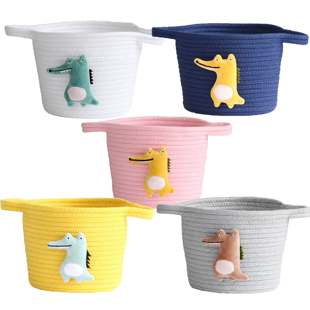 

Stuffed Animal Crocodile Storage Barrel Basket Container Sundries Organizer Yellow Cotton Rope
