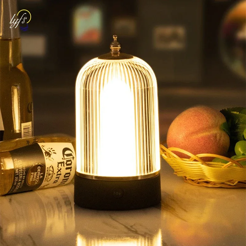 Retro LED Table Lamp Portable Birdcage Handle Touch Battery Type-C For Bar Coffee Camping Bedroom Bedside Night Light Desk Lamp