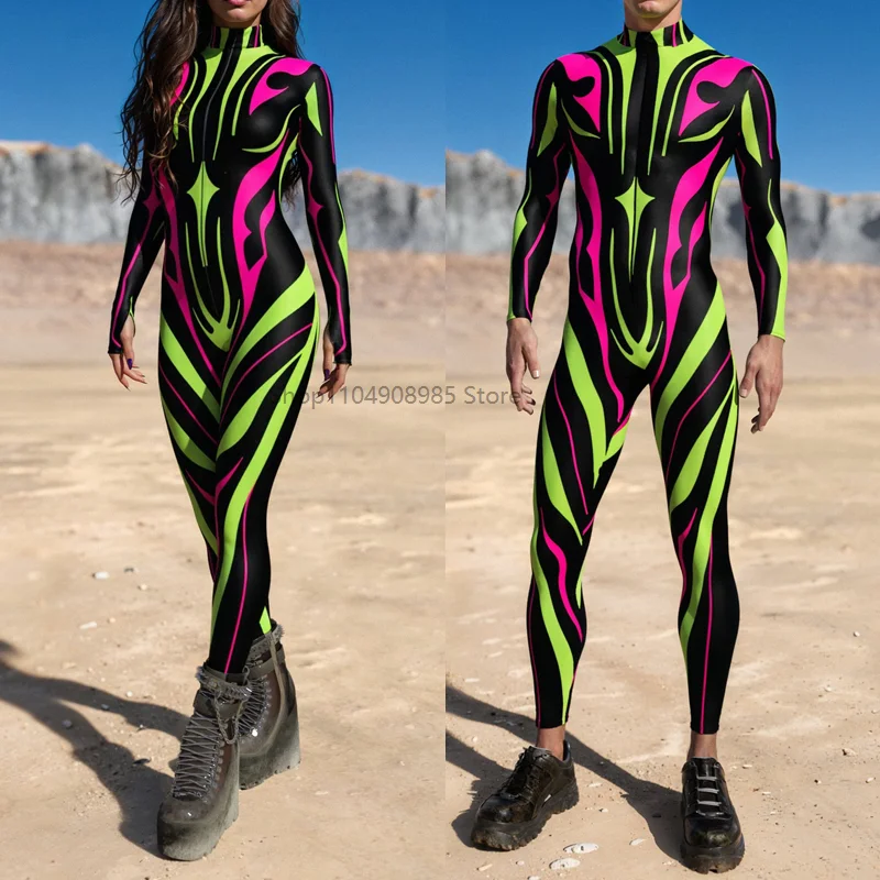 

BuzzSaw Hybrid Pink Costume Jumpsuit 3D Digital Printing Irregular Lines Adults Cosplay Bodysuit Carnival Party Unisex Catsuit
