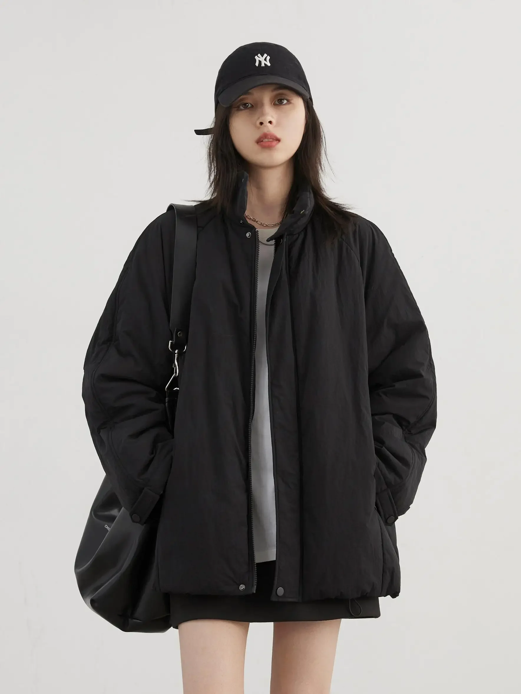 CHIC VEN Women Parkas Streetwear Loose Solid Stand Collar Female Jacket Mid Length Woman Coat Sports Autumn Winter 2024