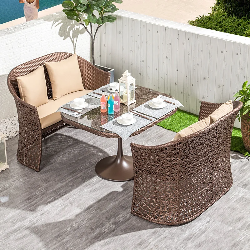 Balcony terrace leisure small coffee table set of three to five pieces, modern and simple Nordic rattan woven tables and chairs