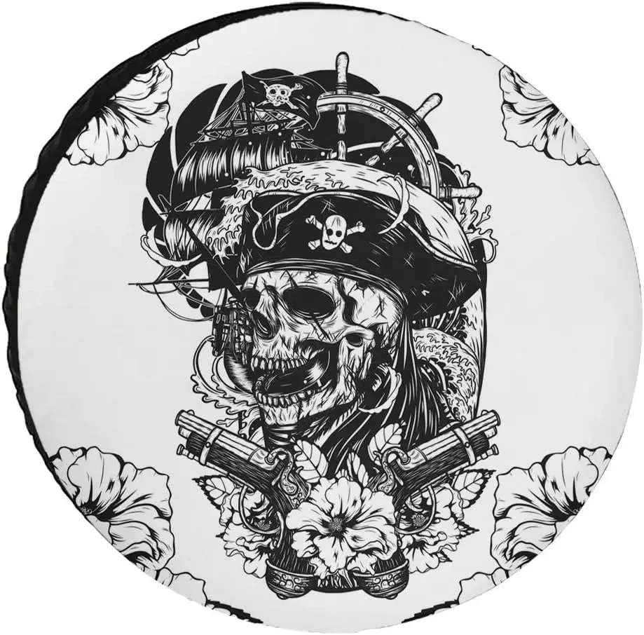 Vintage Skull Pirate Captain Spare Tire Cover Wheel Protectors Water Dustproof Fit for SUV Truck Camper Travel Camping Trailer