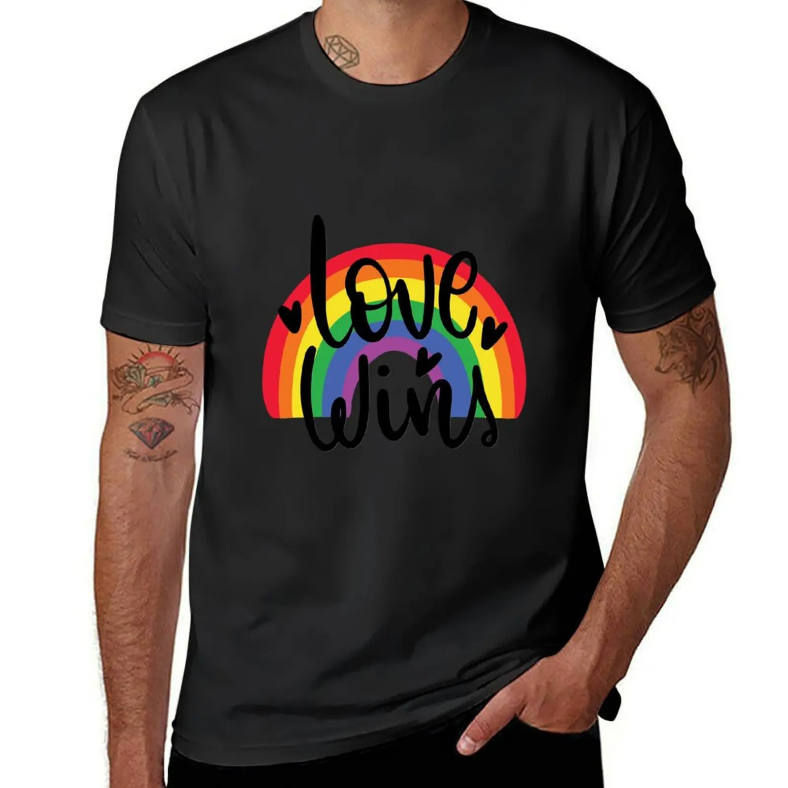 Love wins with rainbow T-Shirt cute clothes anime Aesthetic clothing funnys tshirts for men