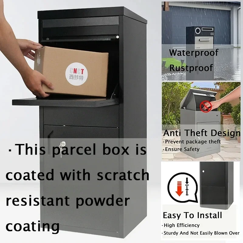 Wall Mounted Lockable Inside Black Free Standing Mailbox USA Design Outdoor Parcel Delivery Box for Post Use