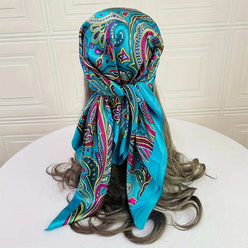 Luxury Silk Scarf for Women Paisley Satin Hijab Scarves Muslim Pareo Bandana Female Shawl Wrap Headband Foulard Beach Pareo