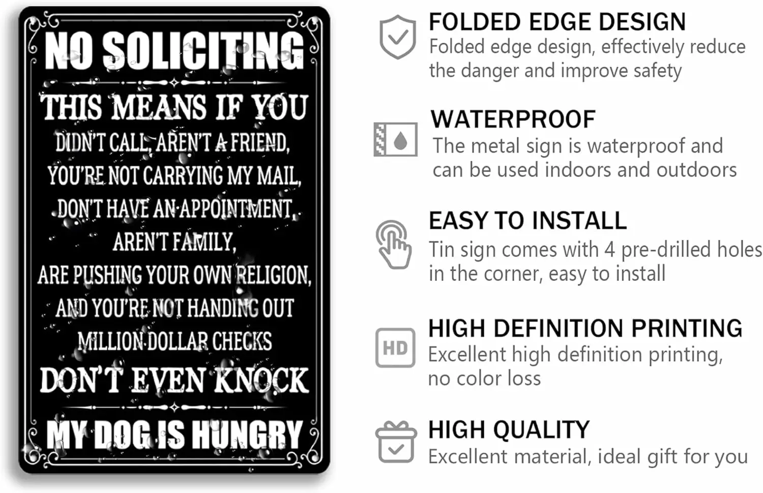 No Soliciting Tin Sign Don\'t Even Knock My Dog Is Hungry Metal Sign Knock At Your Own Risk Signs Don‘t Knock Decor For