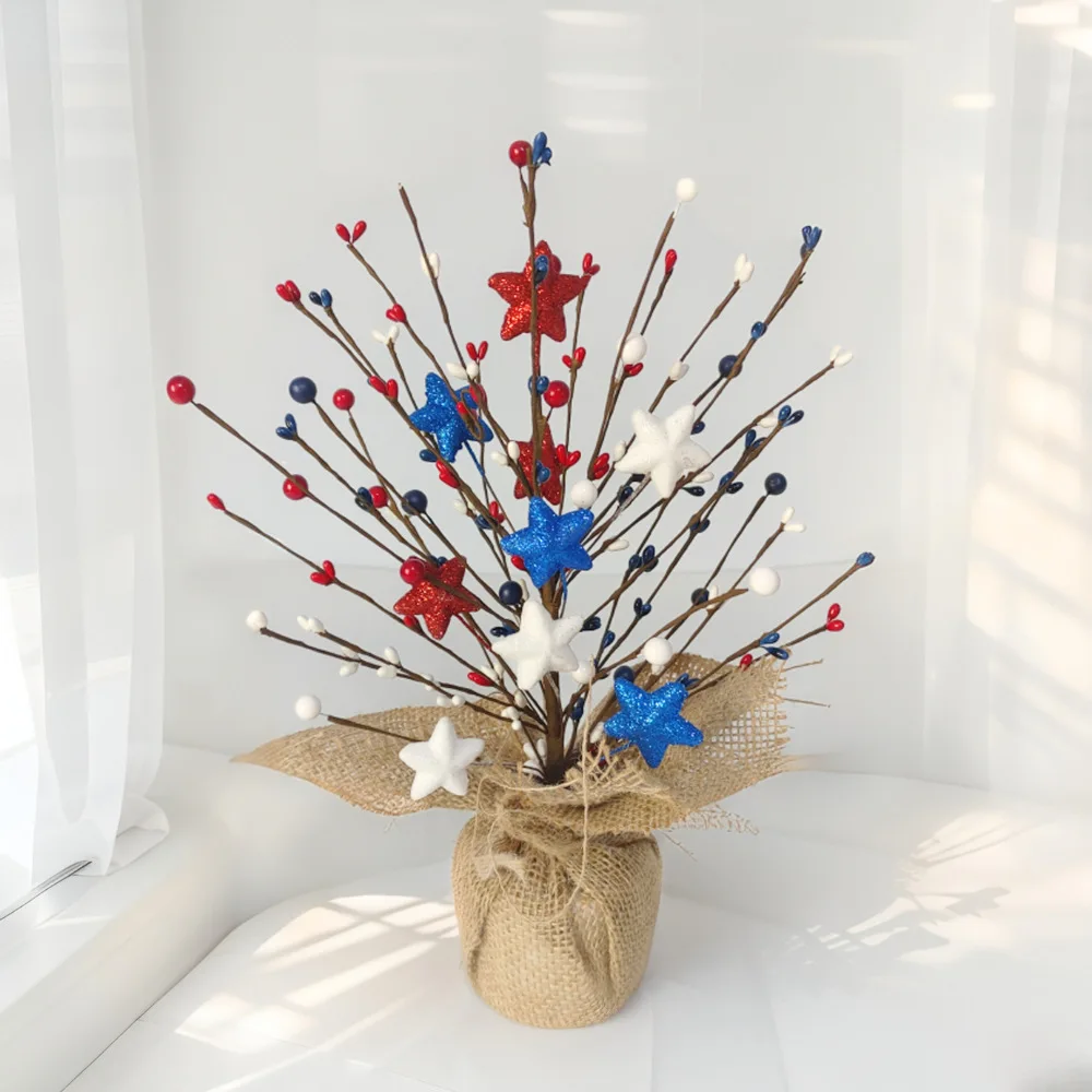 

Independence Day Decorative Tree Branch Ornament Tabletop Decorations U.S. 4th of July Home Decoration Red, White and Blue Stars