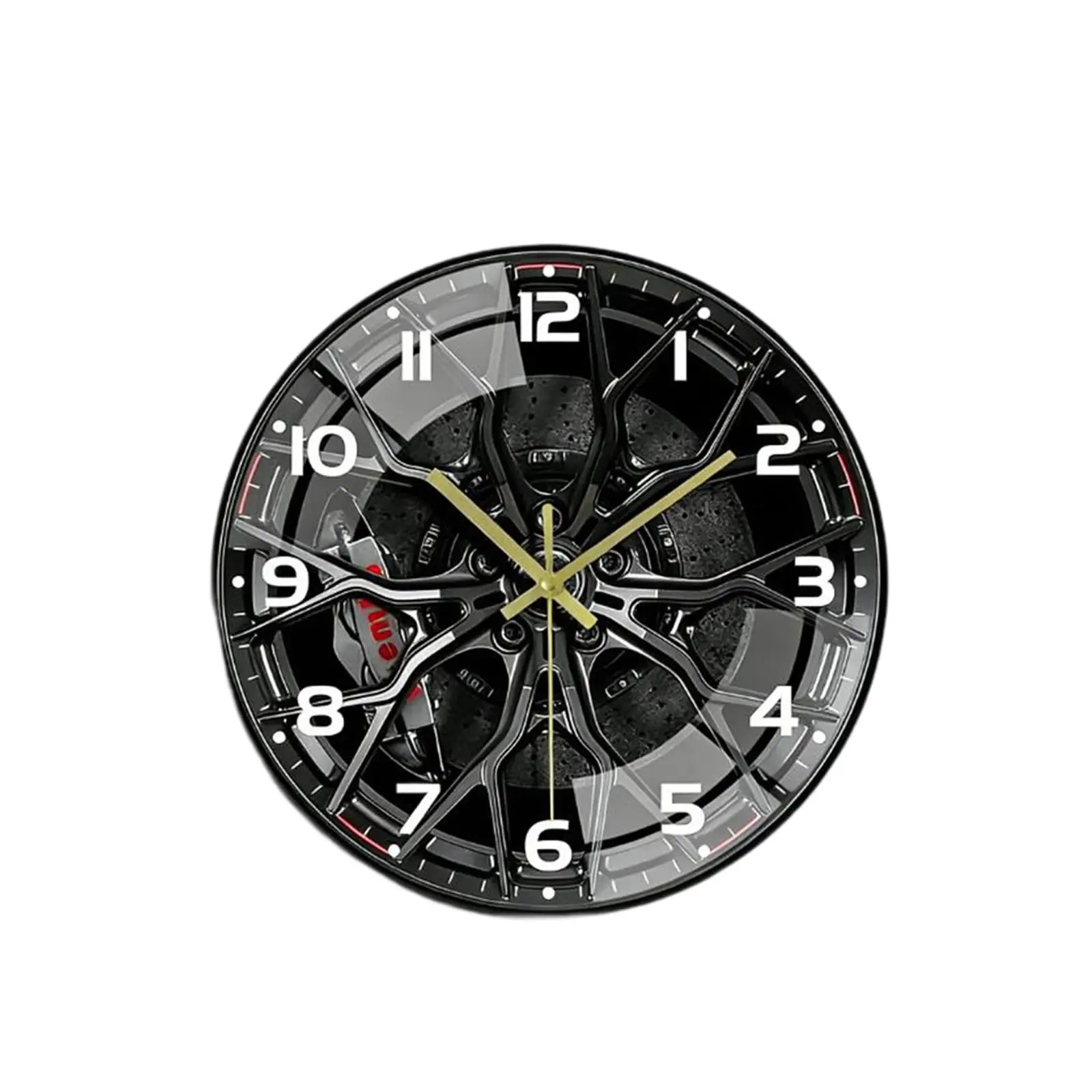 Unique 2D Car Wheel Hub Wall Clock Modern Glass Silent Sweep Hanging Decor Retro Style for Living Room Bedroom Restaurant