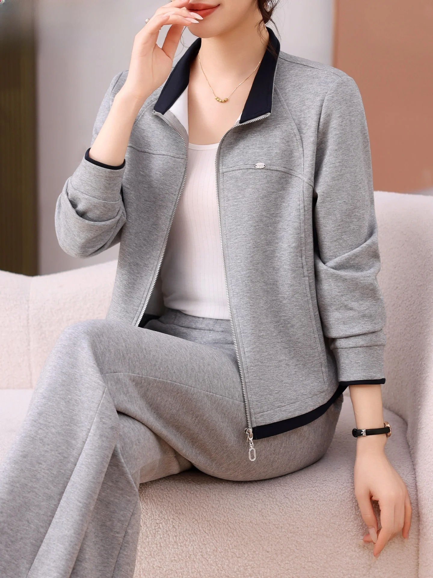 

Small Mom Sportswear Set Women's Casual Anti-Aging Jaet Outerwear Two-Piece Set for Middle-Aged And ly in Spring Autumn