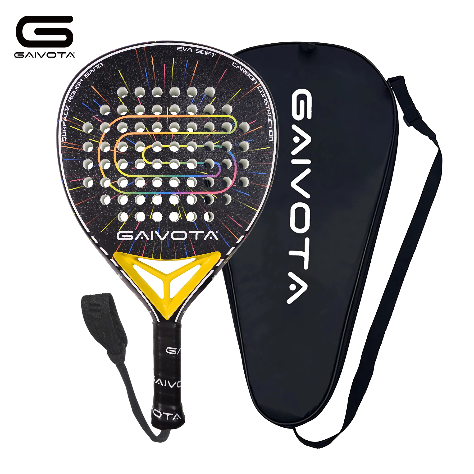 gaivota2026-yellow-kd100padel-tennis-racket-carbon-fiber-attack-racket-rough-surface