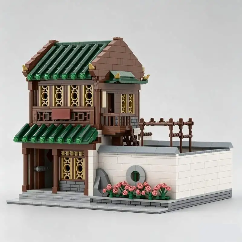1860PCS Chinese Textile Shop Factory Architecture MOC Building Blocks Custom Puzzle Creative Assembly Model Toy Gift Collectible