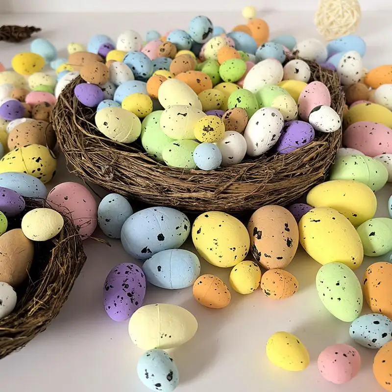 100 Piezas de Huevos de Pascua Decorativos de 2.5cm, Huevos de Espuma Pintados con Diseño de Pájaro, Adornos para Manualidades de Pascua y Coronas