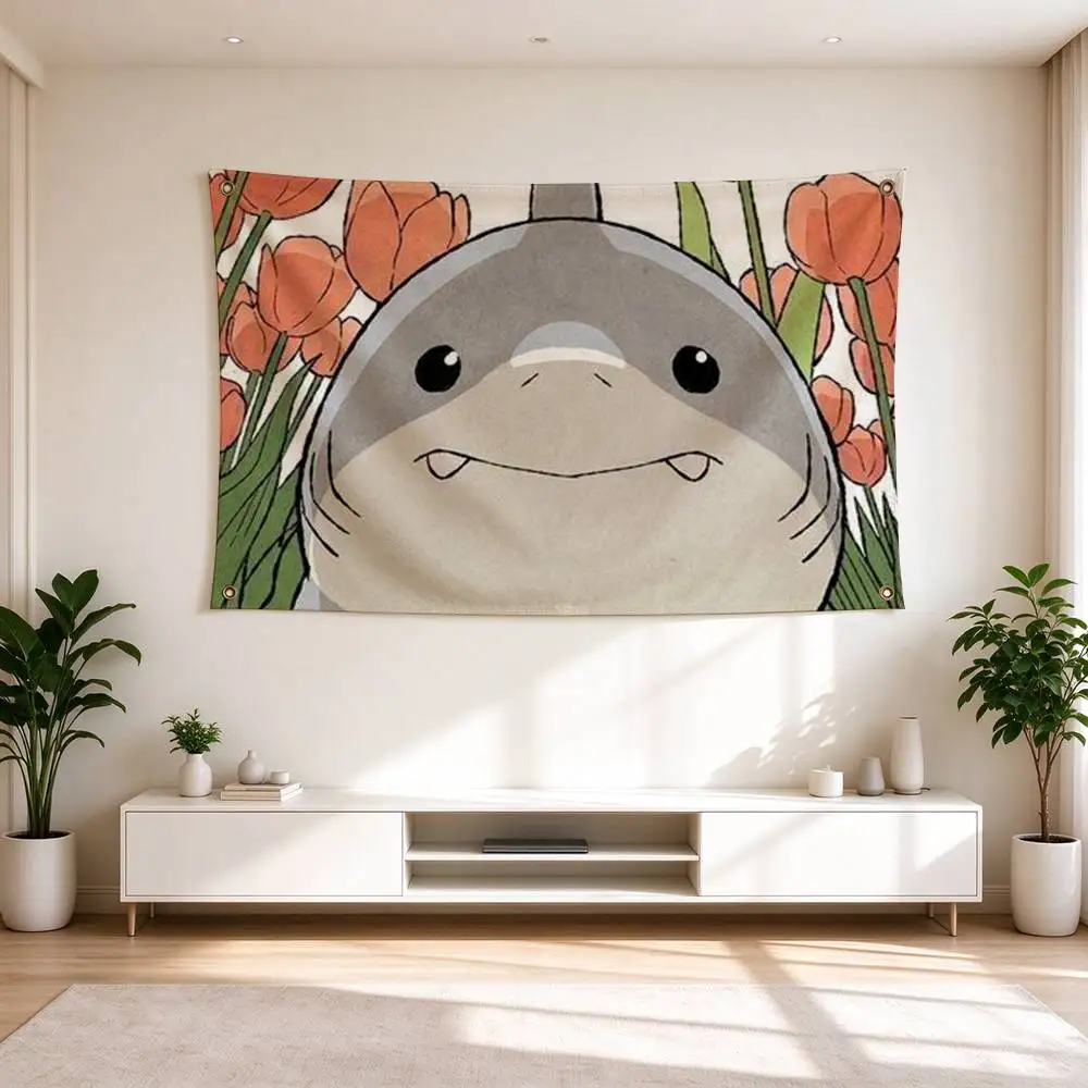 C-Cute Jeff the Land Shark Flags Wall Hanging Tapestry Outdoor Garage Room Decorative flag Background Blanket 2
