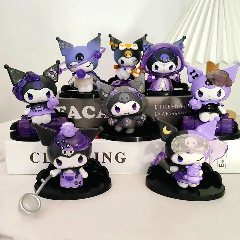 Personajes de dibujos animados Kawaii Sanrio Kuromi serie cajas ciegas figuras juguetes de moda Linda muñeca escritorio coche pastel decoración adornos