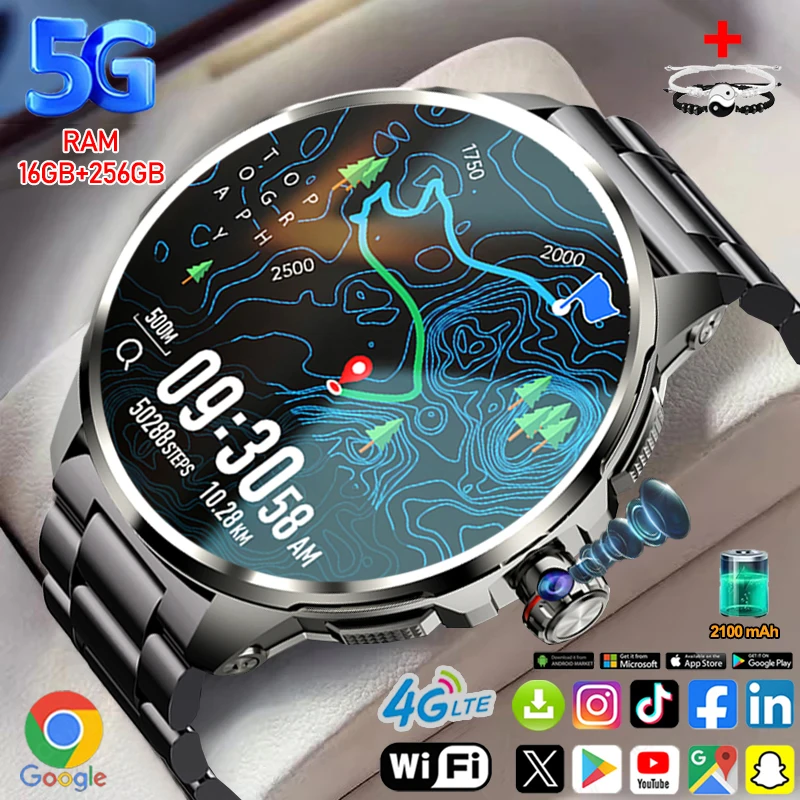 

5G/4G Smart Watches 1.95 inch 720*720 AMOLED 900W Camera Clock 16GB+256GB RAM 2100mAh GPS WIFI Google APP Smartwatch Android 9.0