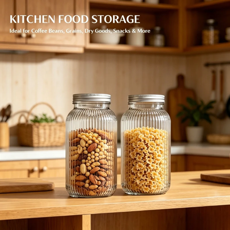 2PCS Wide-Mouth Glass Mason Jars with Screw Lids Threaded Canning Jars  for Pickles Fermented Refrigeration & Pantry Storage - view 2