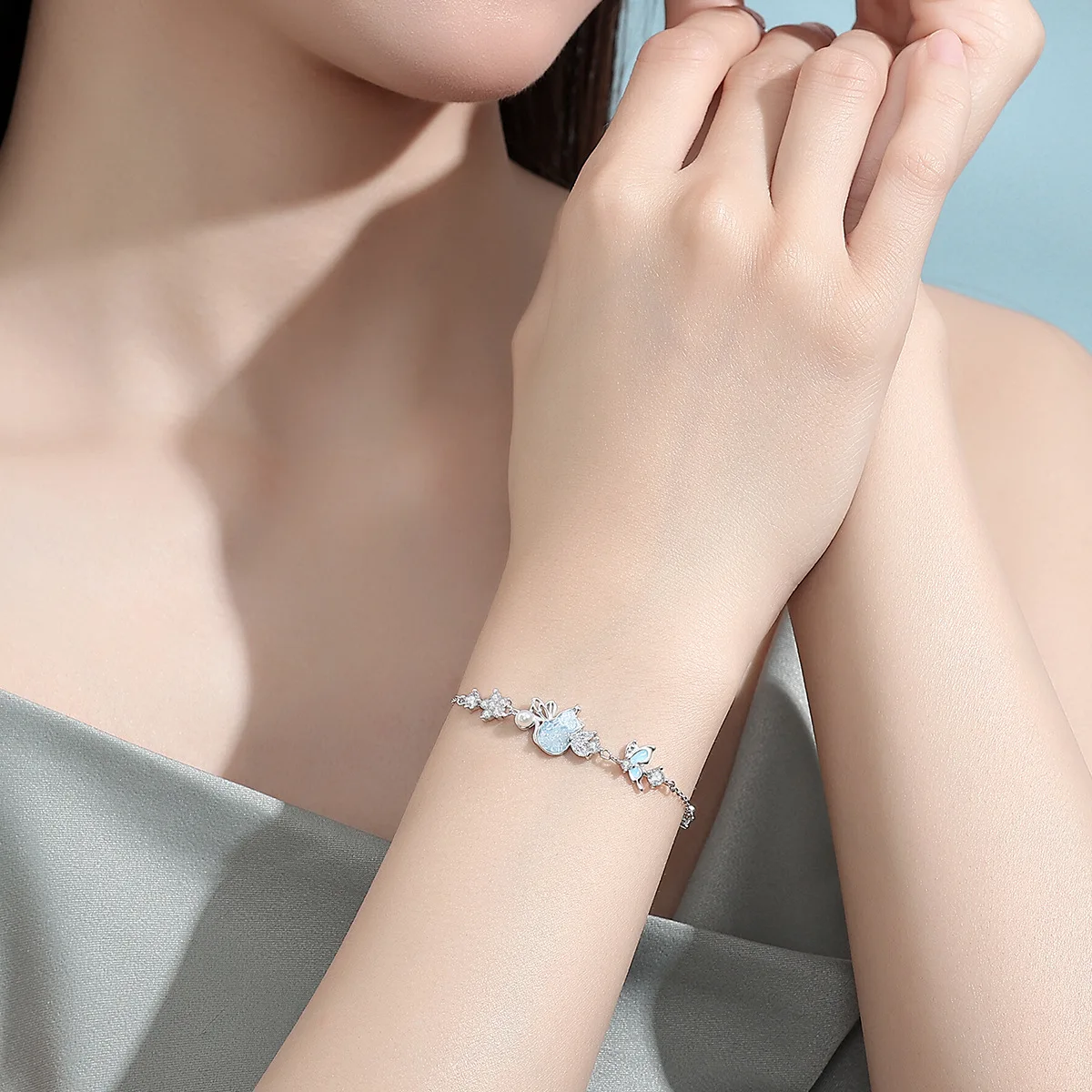 F.I.N.S Original S925 Sterling Silver Flower Enamel Butterfly Cat Bracelet for Women Luxurious Zircon Flower Hand Fine Jewelry