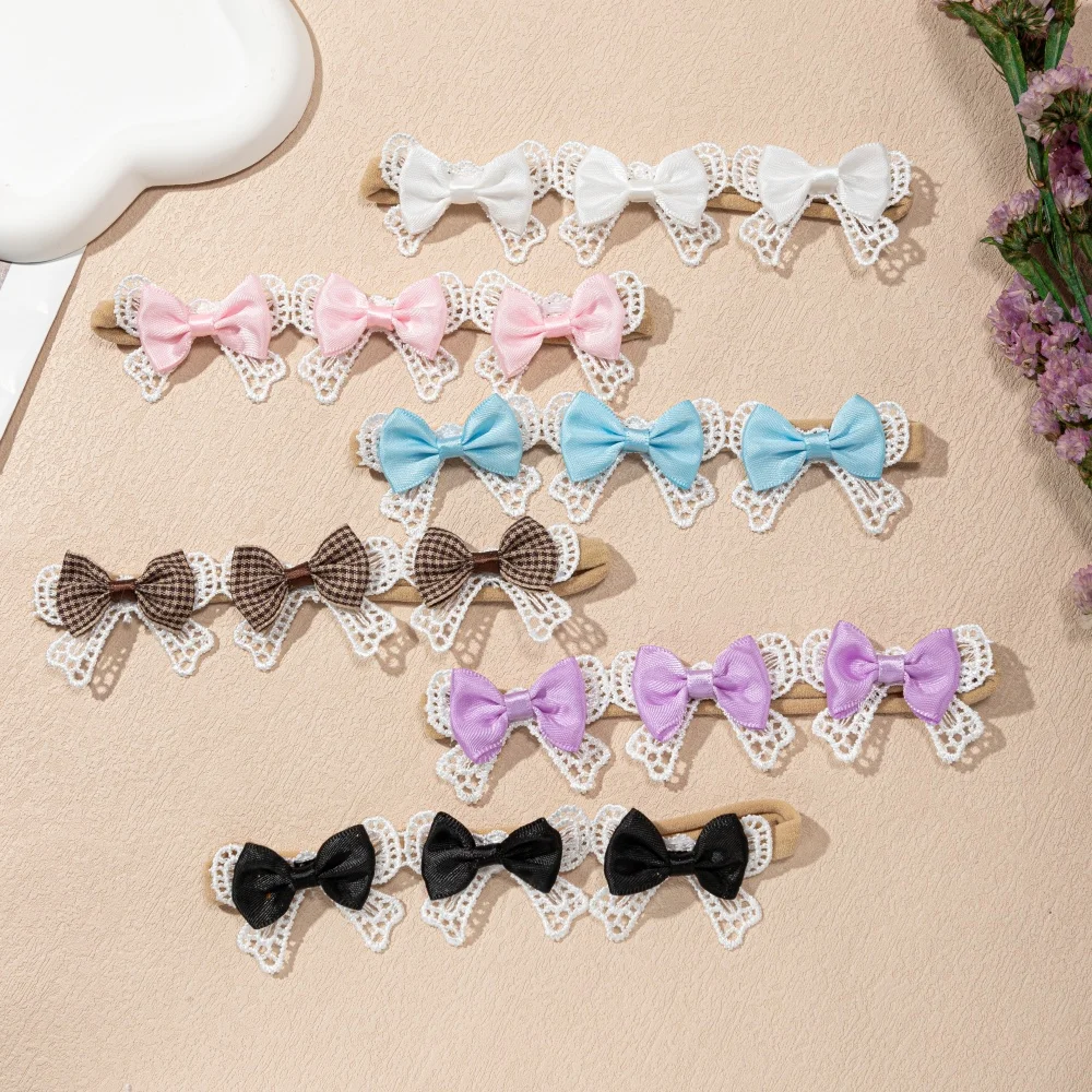 

Baby Girl New Lace Solid Bowknot Headband Nylon Elastic Princess Hair Band for Infant Headband Hair Accessories for Children