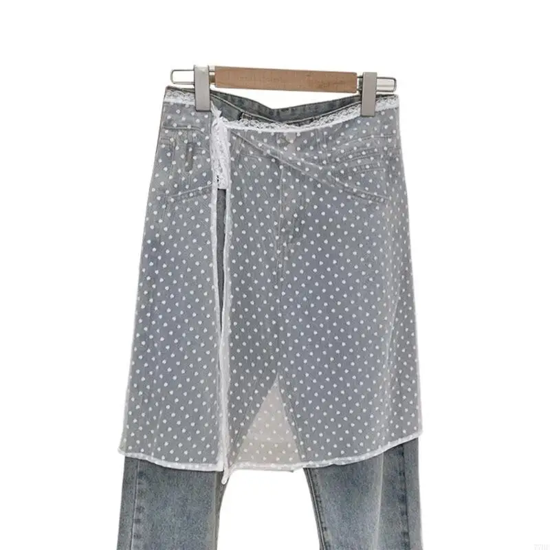 77HE Vintage Small Dots Pattern Long Skirt Hip Scarf Women Tie Up Aesthetic Semi See Through Gauze Apron Covering Overskirt