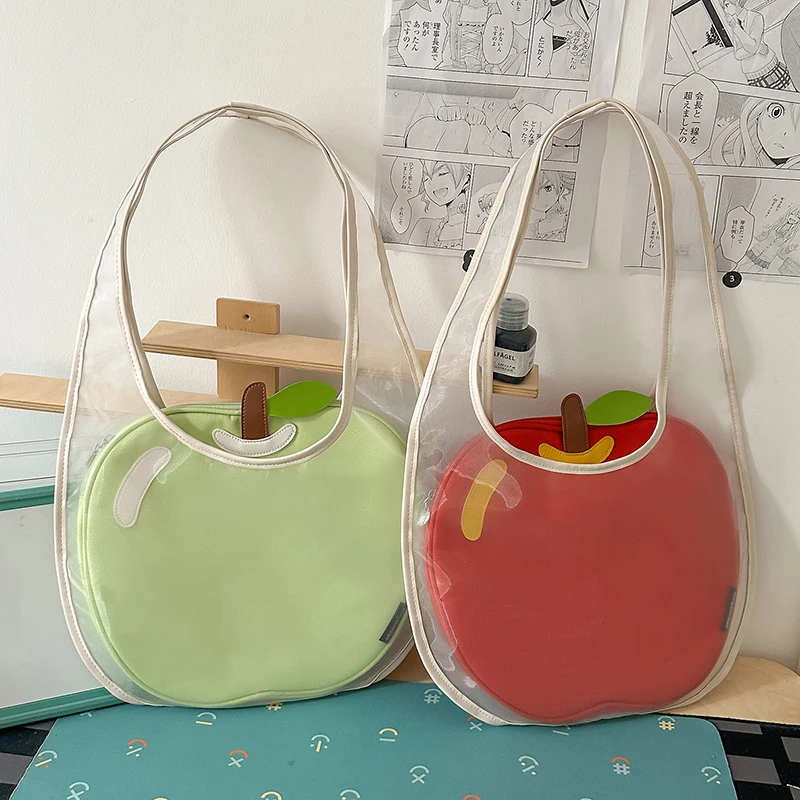 Transparent Mesh Cute Apple-shaped Tote Bag, 2-in-1 Stylish Creative Fruit Large-capacity Lightweight Shoulder Bag Storage Bag