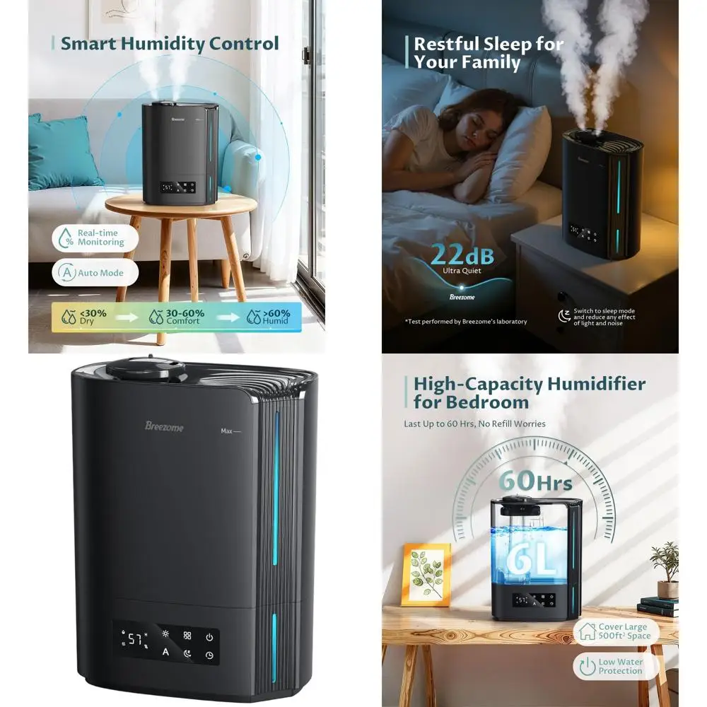 

Ультразвуковой увлажнитель воздуха с функцией верхнего наполнения и диффузором для эфирных масел, для больших помещений, детских комнат и младенцев, до 60 часов работы, S