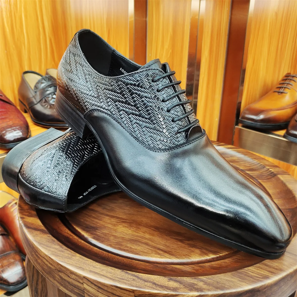 Prince Men's Classic Modern Formal Oxford Shoes Wingtip Lace up Dress Handmade Black Genuine Leather Italian Style