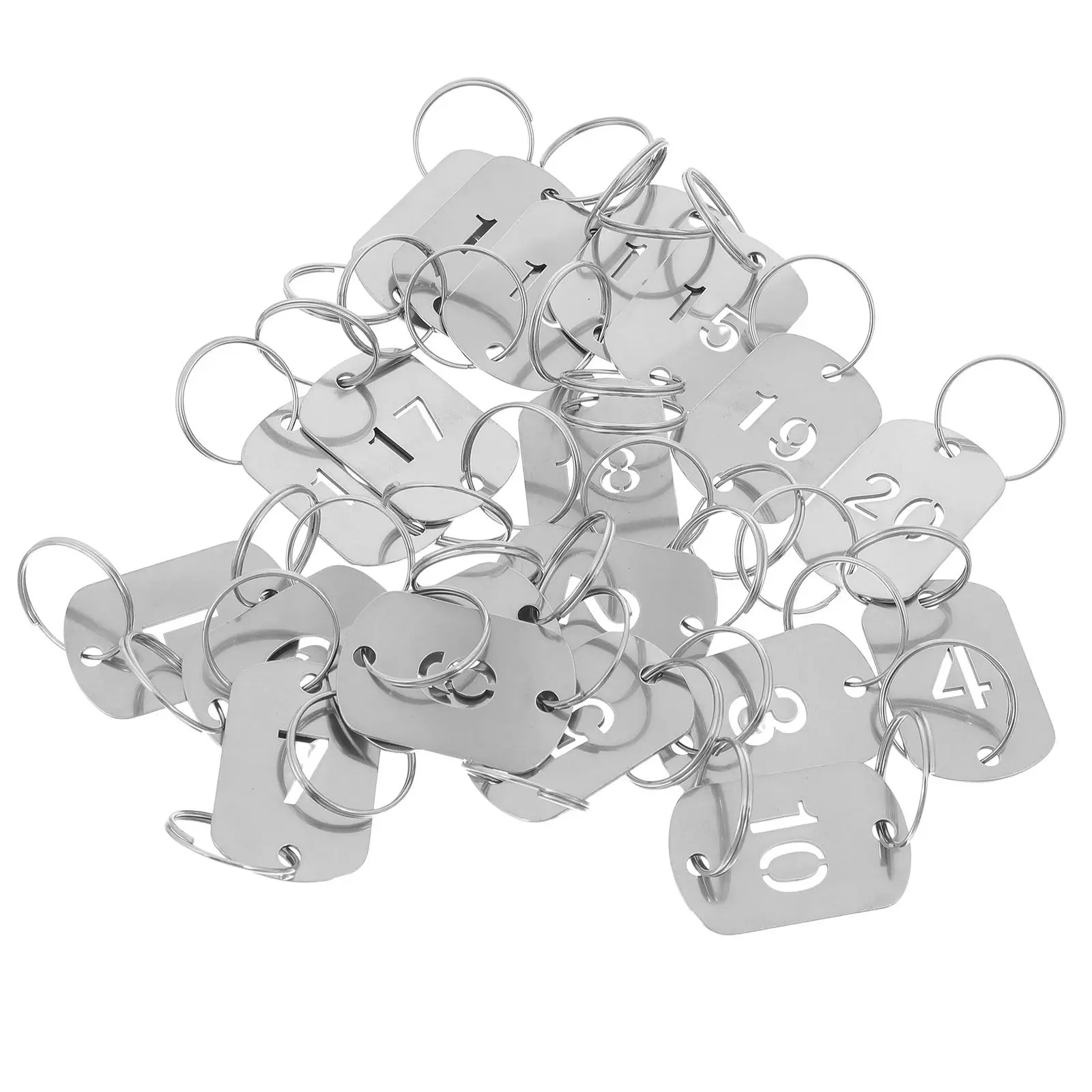20Pcs Metal Key Chain Tags Hollowed Stainless Steel Number 1-20 Rectangle Keychain Dual Mounting Holes Keys Doors