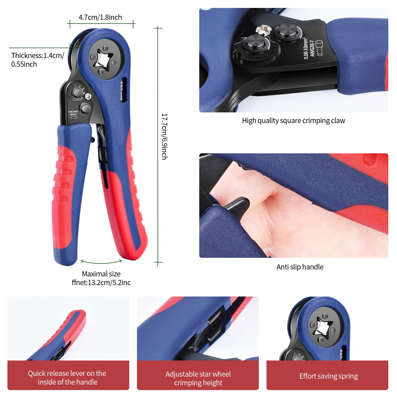 TOOZO Tube terminal Crimping Pliers set 0.08-10 mm² 1200pcs Wire End Ferrule pliers Crimper Pliers Hexagonal Crimping Pliers